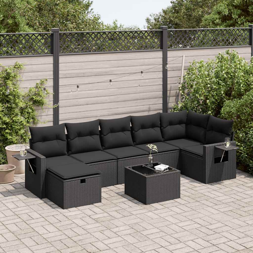 VidaXL 8-delige Loungeset met kussens poly rattan zwart