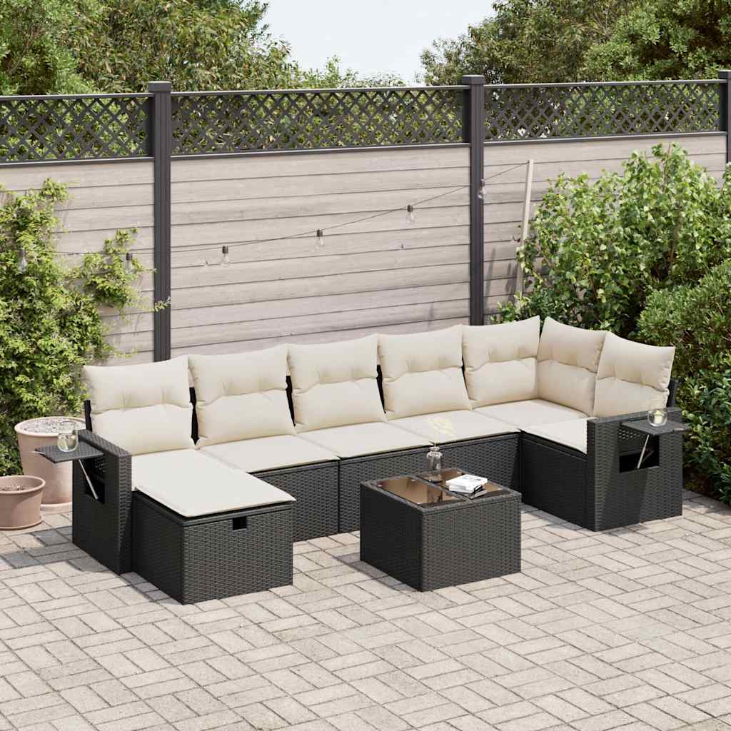 VidaXL 8-delige Loungeset met kussens poly rattan zwart