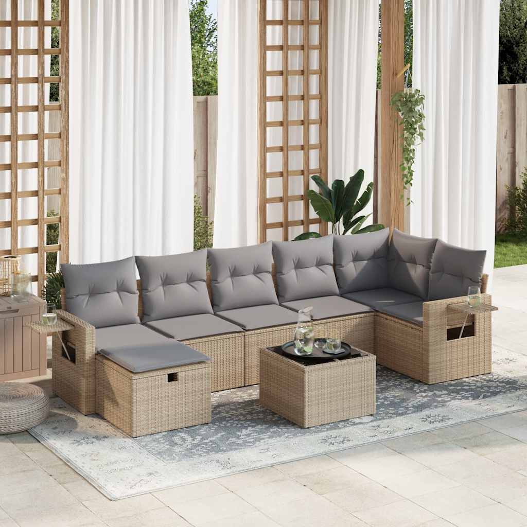 VidaXL 8-delige Loungeset met kussens poly rattan beige