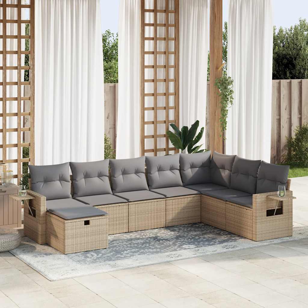 VidaXL 8-delige Loungeset met kussens poly rattan beige