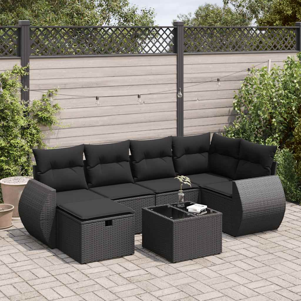 VidaXL 7-delige Loungeset met kussens poly rattan zwart