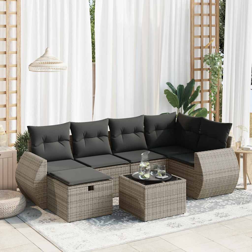 VidaXL 7-delige Loungeset met kussens poly rattan grijs