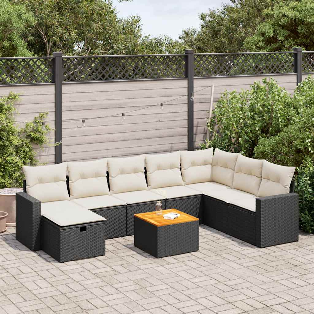 VidaXL 9-delige Loungeset met kussens poly rattan zwart