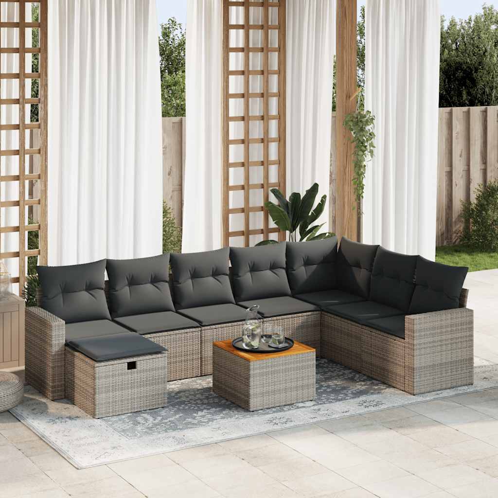 VidaXL 9-delige Loungeset met kussens poly rattan grijs