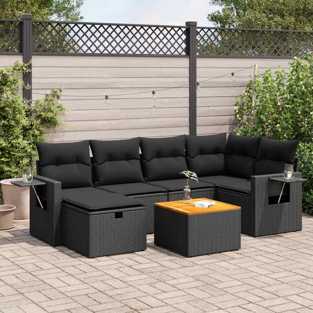 VidaXL 7-delige Loungeset met kussens poly rattan zwart