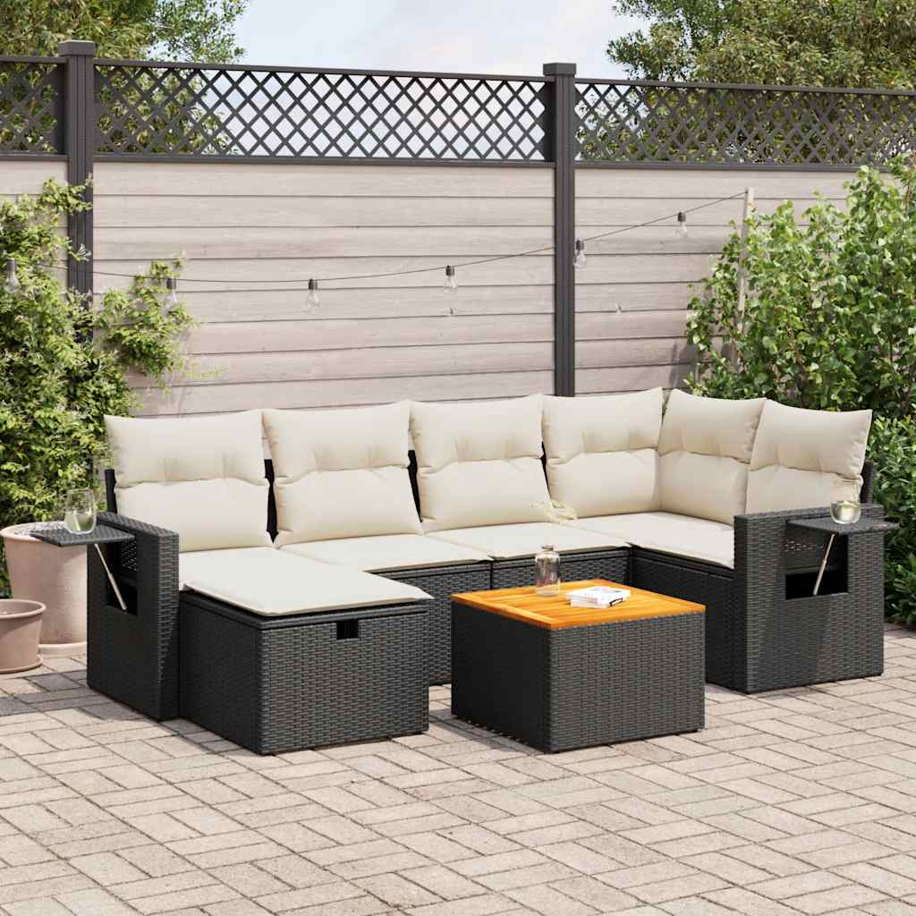 VidaXL 7-delige Loungeset met kussens poly rattan zwart