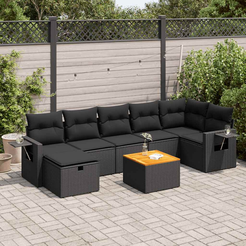 VidaXL 8-delige Loungeset met kussens poly rattan zwart