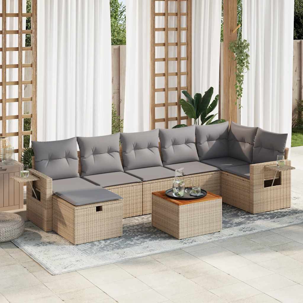 VidaXL 8-delige Loungeset met kussens poly rattan beige