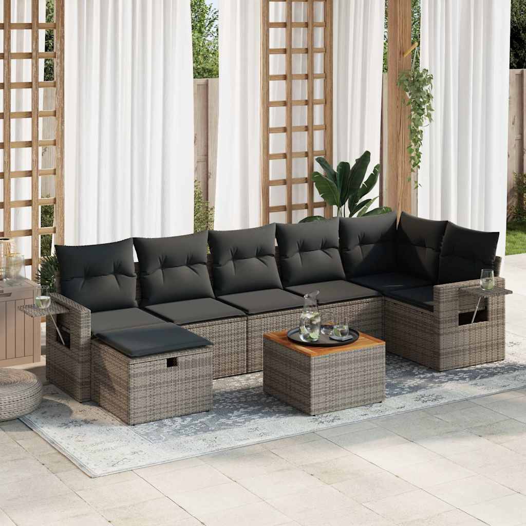 VidaXL 8-delige Loungeset met kussens poly rattan grijs