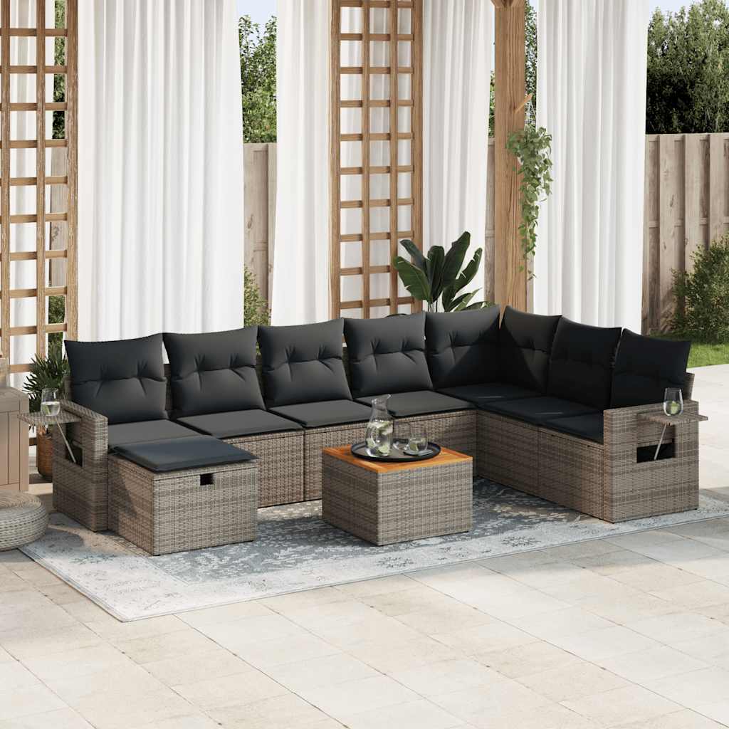 VidaXL 9-delige Loungeset met kussens poly rattan grijs