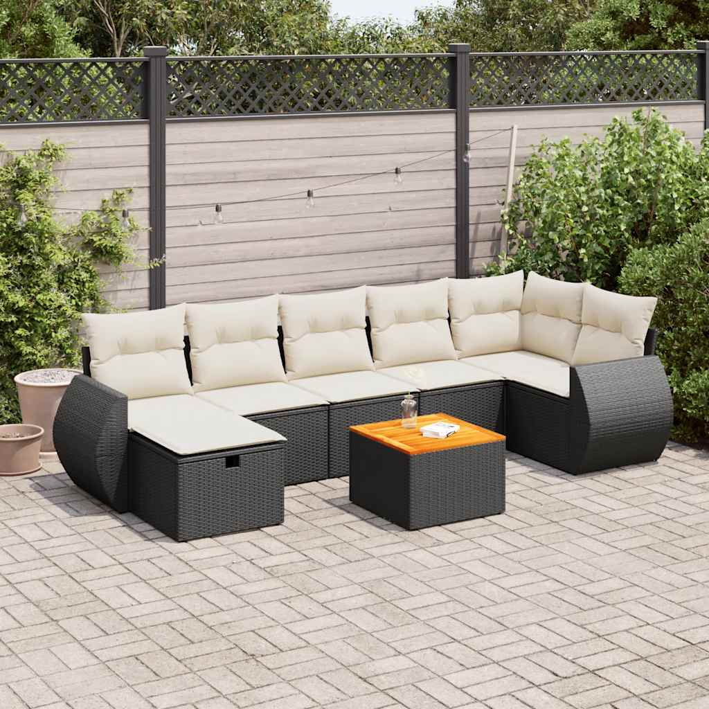 VidaXL 8-delige Loungeset met kussens poly rattan zwart