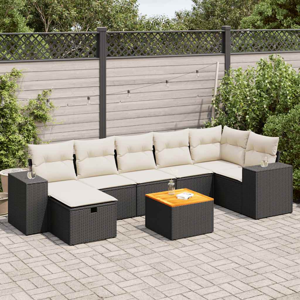 VidaXL 8-delige Loungeset met kussens poly rattan zwart