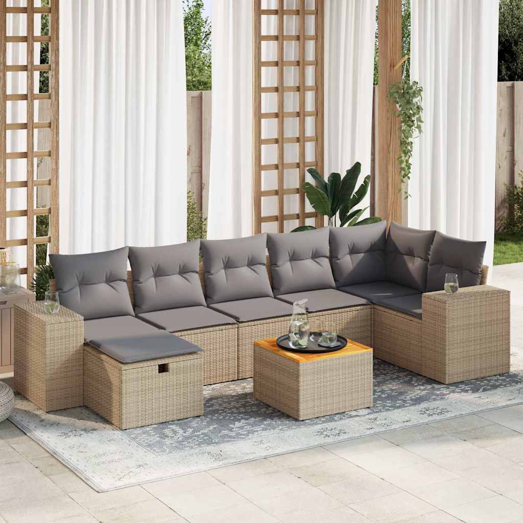 VidaXL 8-delige Loungeset met kussens poly rattan beige