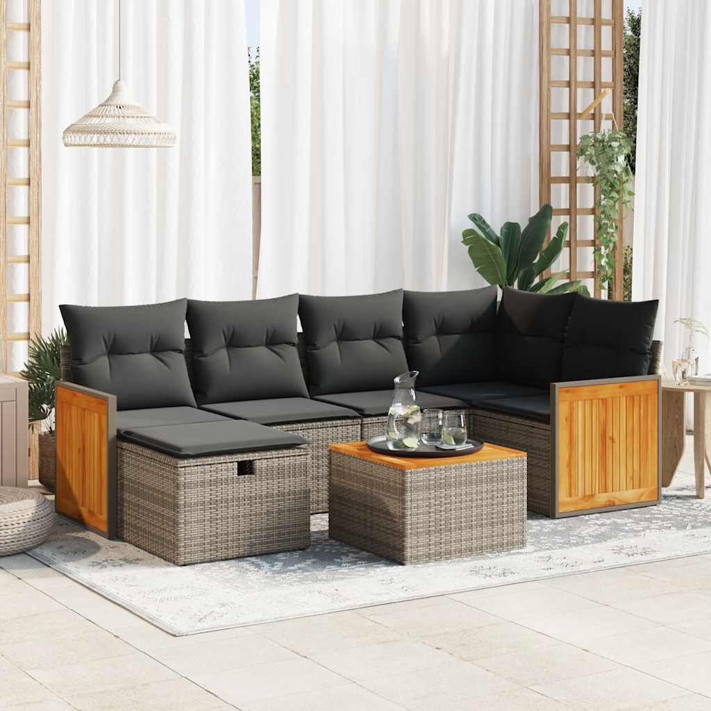 VidaXL 7-delige Loungeset met kussens poly rattan grijs