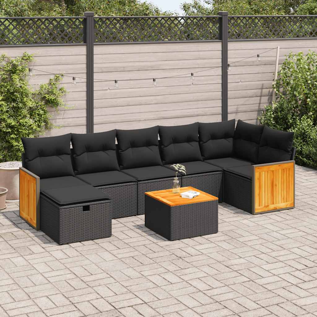 VidaXL 8-delige Loungeset met kussens poly rattan zwart