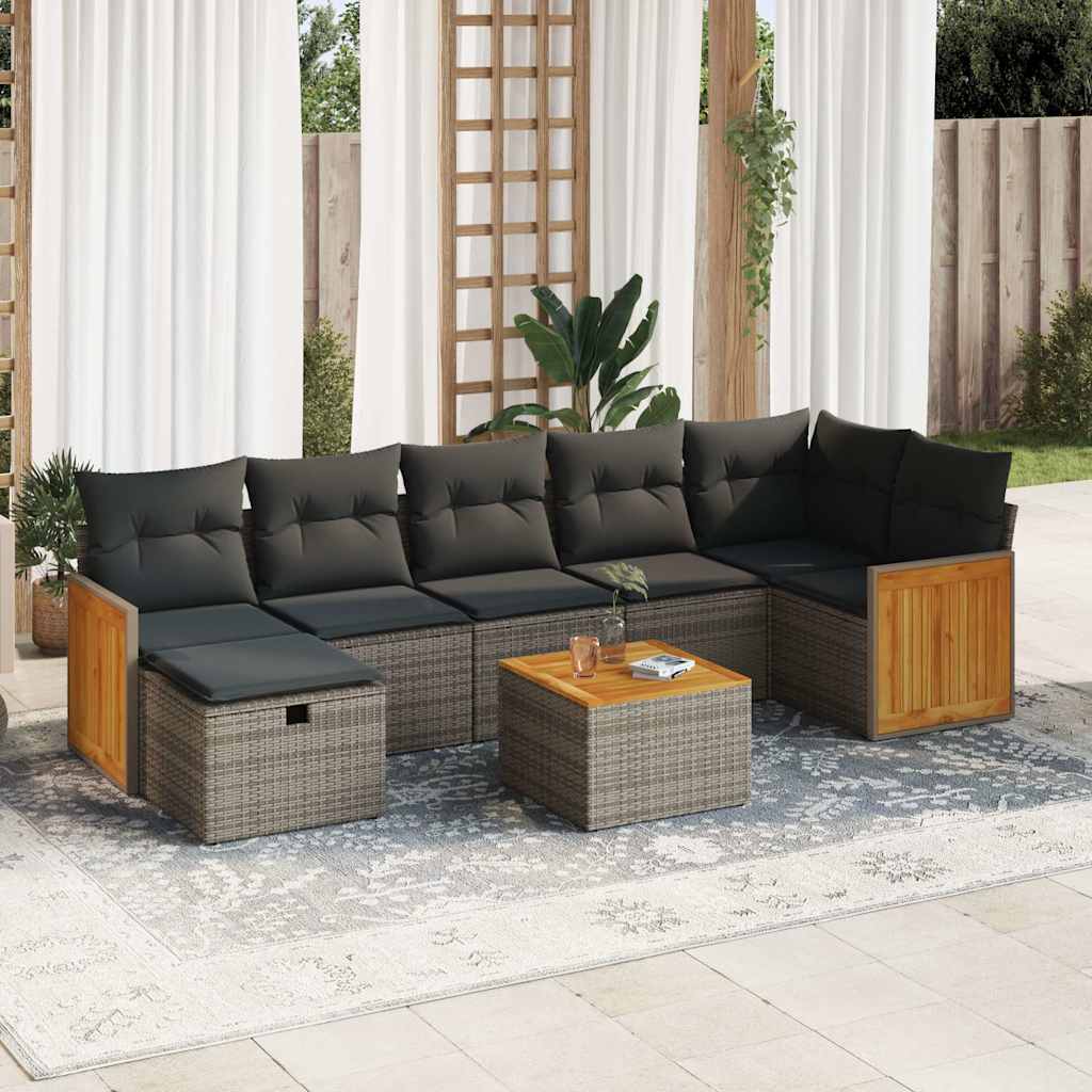 VidaXL 8-delige Loungeset met kussens poly rattan grijs