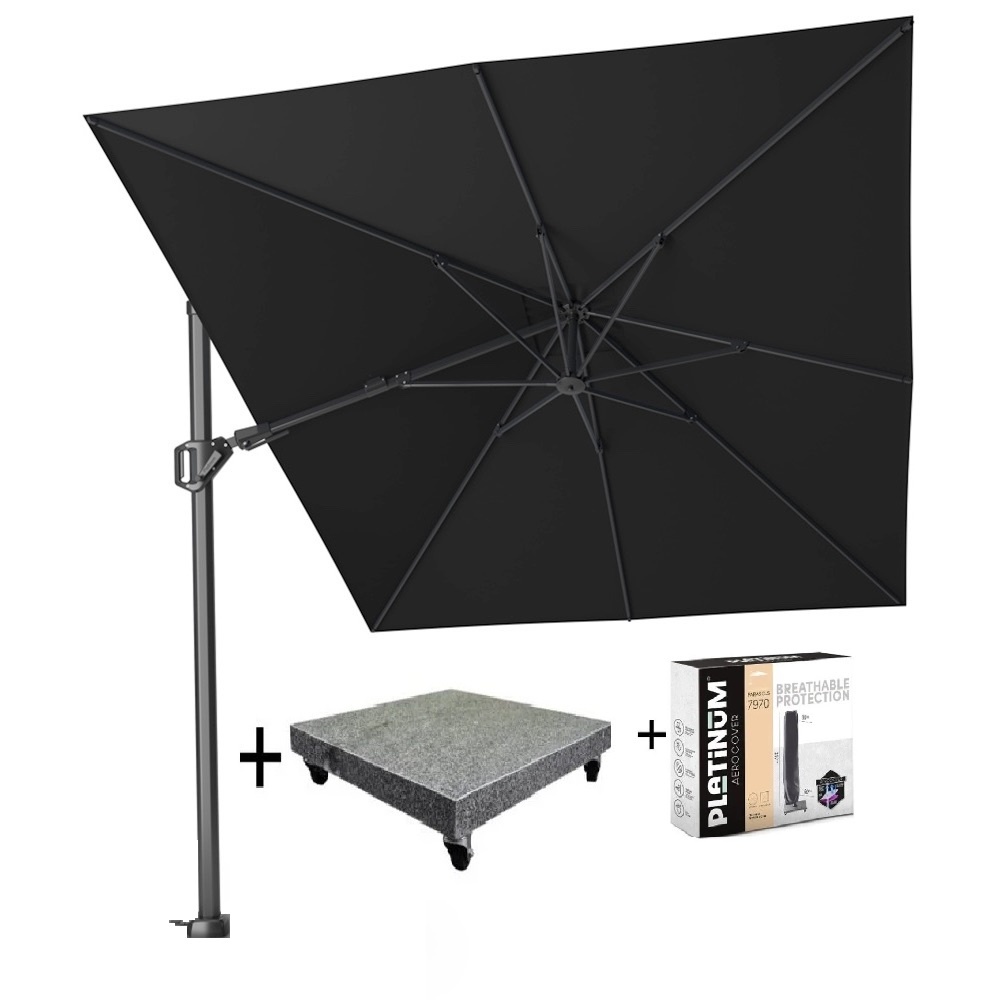 Platinum Challenger T2 zweefparasol 350x260 cm antraciet met  parasolvoet 90kg en hoes