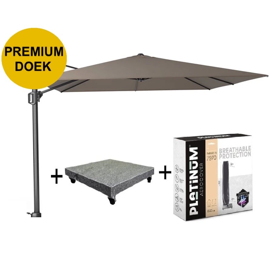 Platinum Challenger T1 premium zweefparasol 300x300 cm havanna   met parasolvoet 90kg en hoes