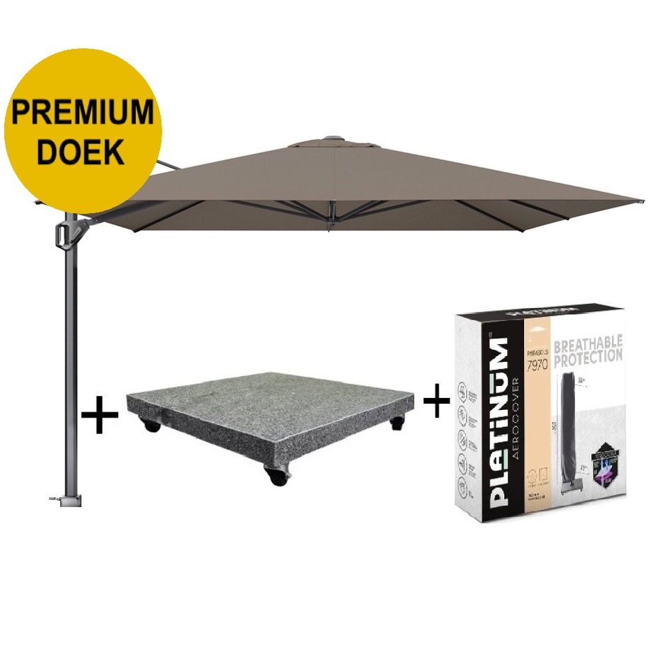 Platinum Challenger T1 premium zweefparasol 350x350 cm havanna met parasolvoet 120kg en hoes