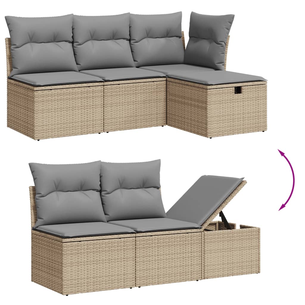 vidaXL 8-delige Loungeset met kussens poly rattan beige