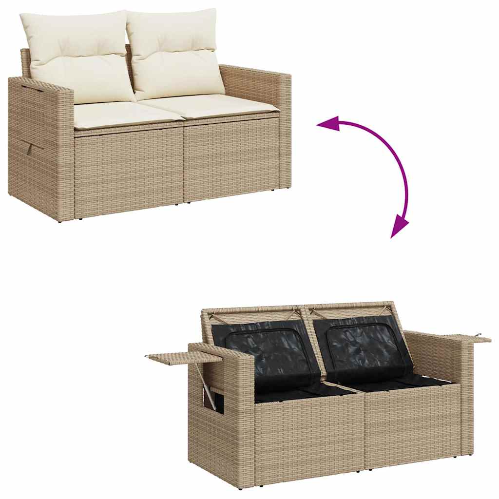 vidaXL 6-delige Loungeset met kussens poly rattan beige