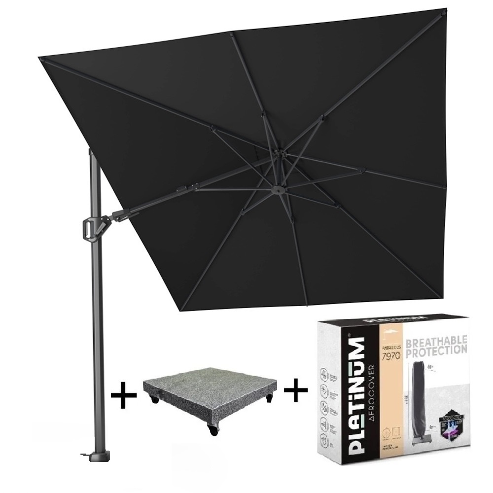 Platinum Challenger T2 zweefparasol 350x260 cm zwart  met  parasolvoet 90kg en hoes