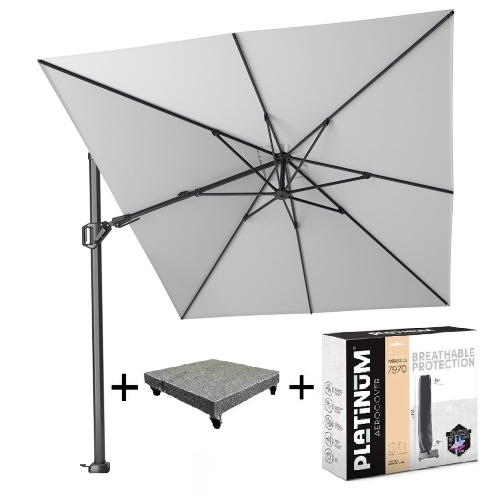 Platinum Challenger T2 zweefparasol 350x260 cm wit met  parasolvoet 90kg en hoes