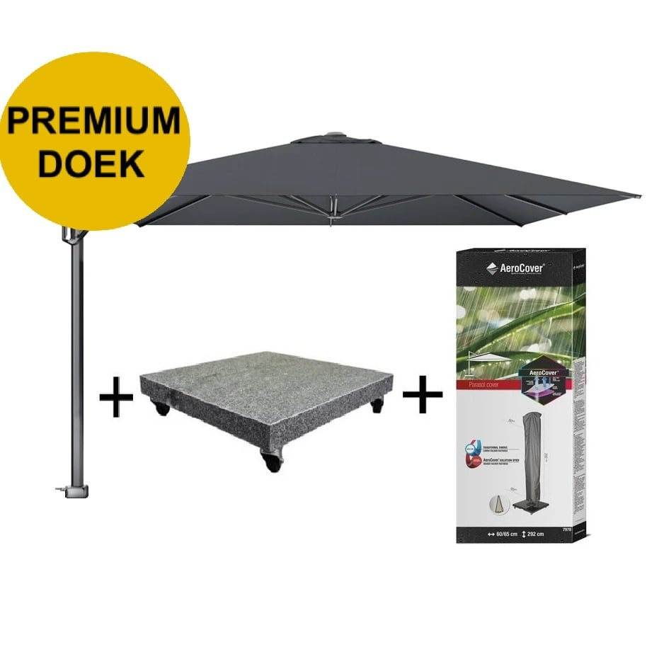 Platinum Challenger T1 premium zweefparasol 350x350 cm faded black   met  parasolvoet 120kg en hoes