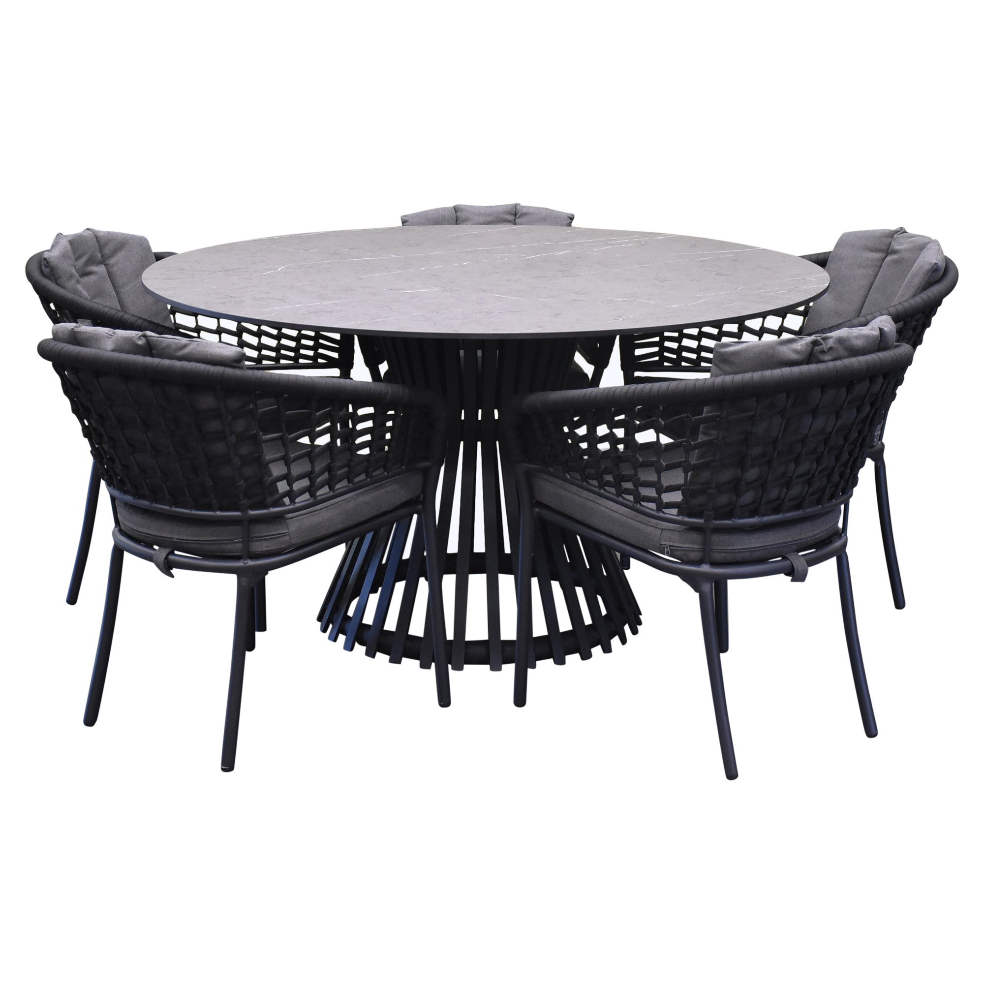 AVH-Collectie Singapore Pasadena dining tuinset 140xH75 cm rond 6-delig aluminium