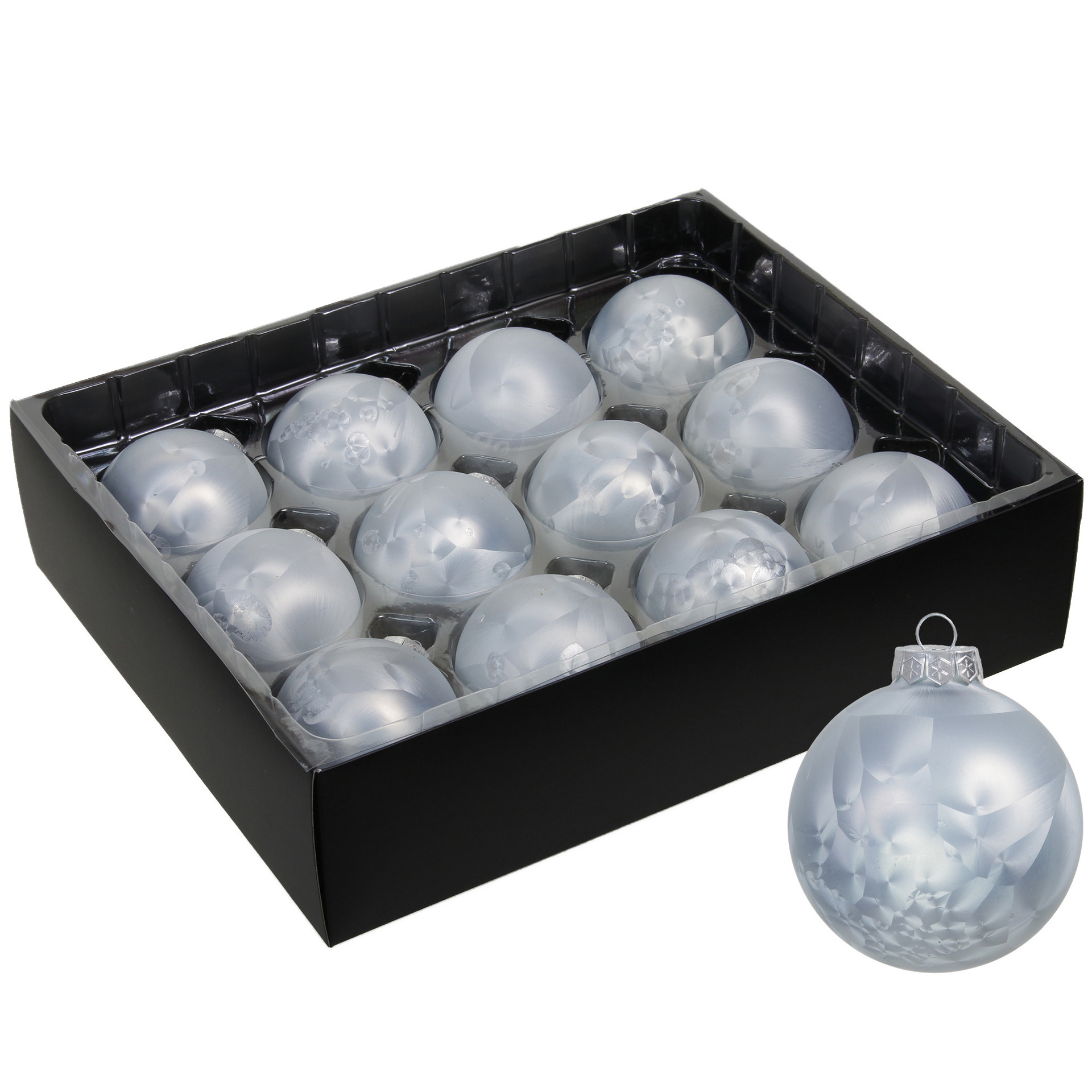 Othmar Decorations Luxe kerstballen - 12x - 6 cm - wit/grijs - glas -