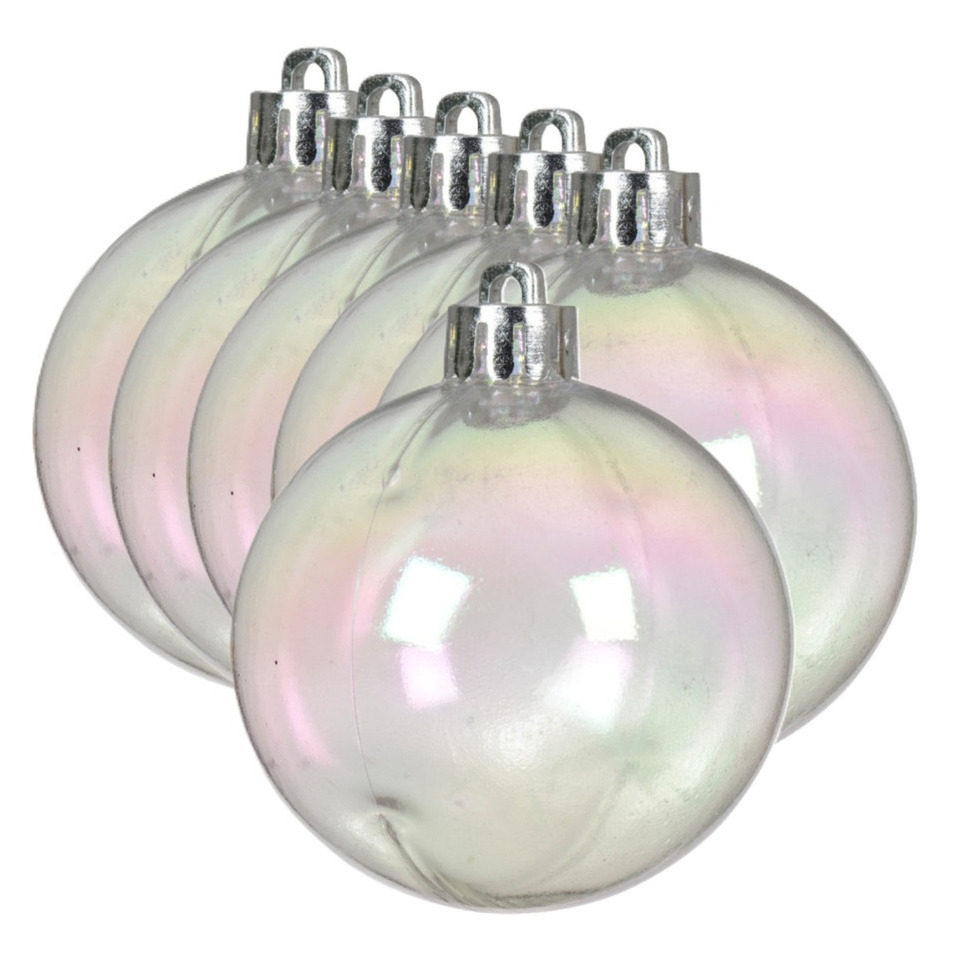 Decoris kerstballen - 6x st- 8 cm - transparant parelmoer - kunststof -