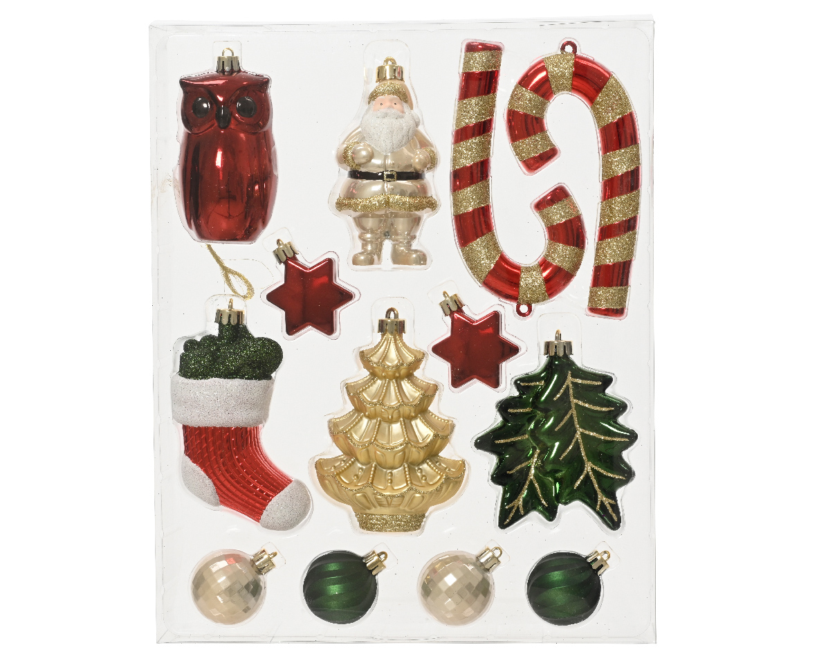 Decoris Mix box kunststof d8 cm ass 12st I kerst - 