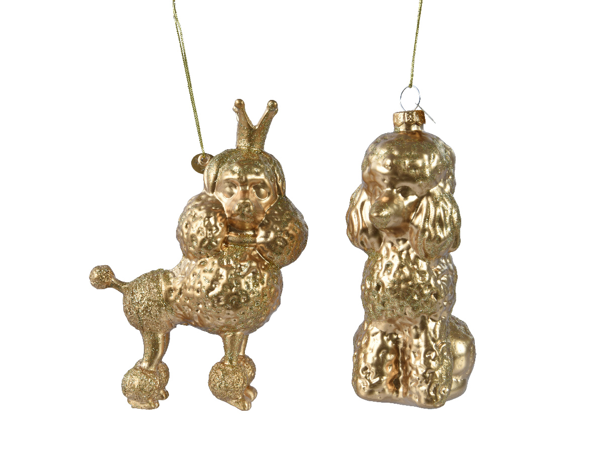 Decoris Hond glas l4.8b10h13.7 cm goud a2 kerst - 