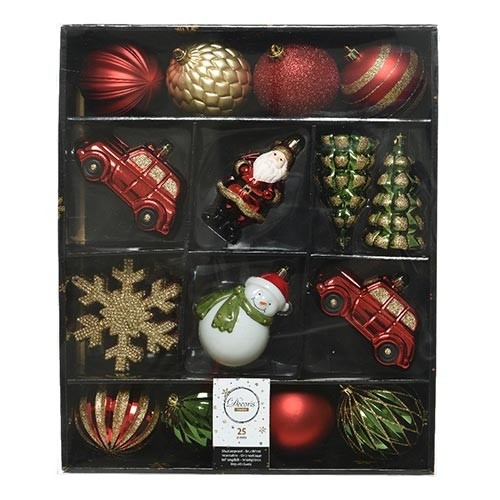 Decoris Kerstballen Mixdoos 25 st. - Rood/Groen/Goud - 