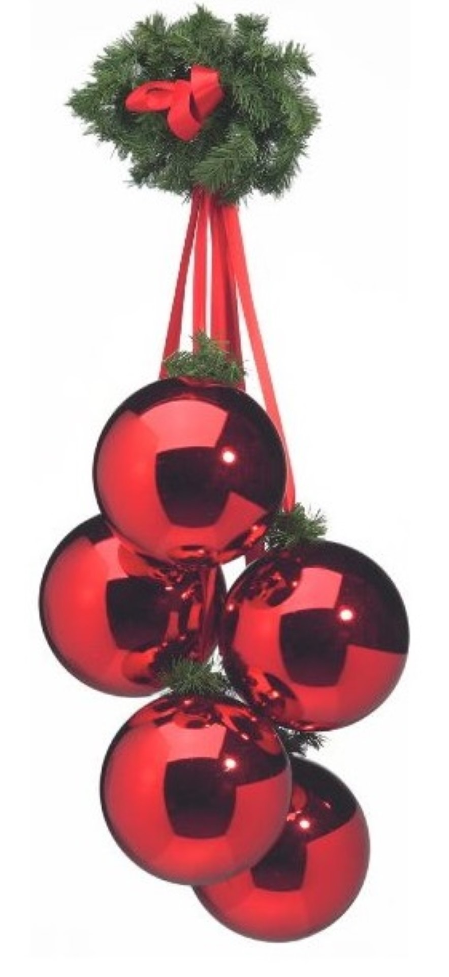 Hortus Hangende rode kerstballen 5 stuks 10 cm met groen - 