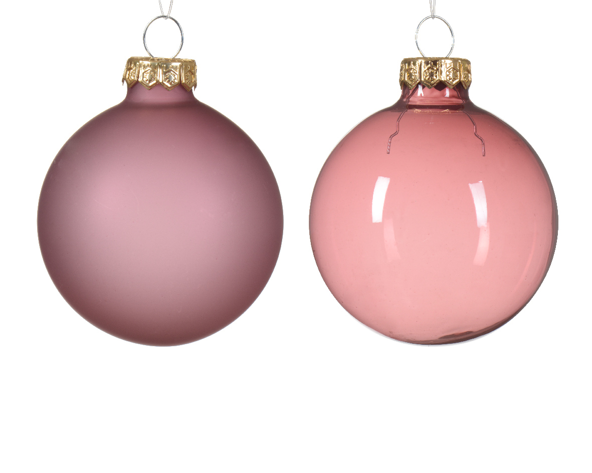 Decoris Kerstbal glas d6 cm velours roze 6st kerst - 