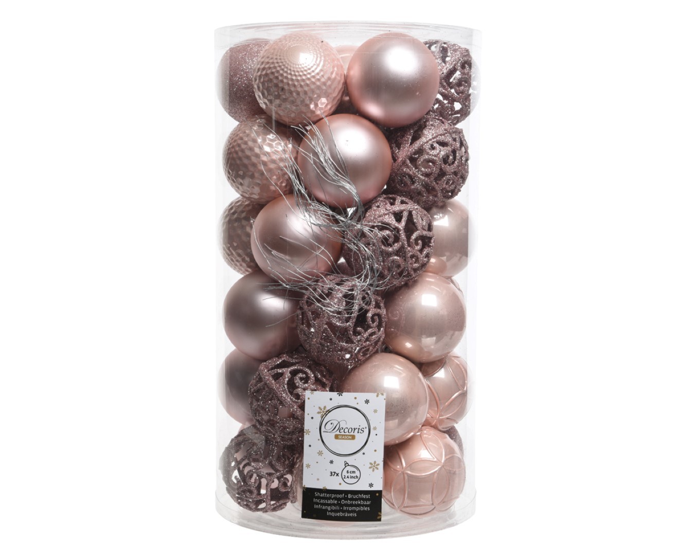 Decoris Kerstbal glans mix dia6cm poeder roze - 