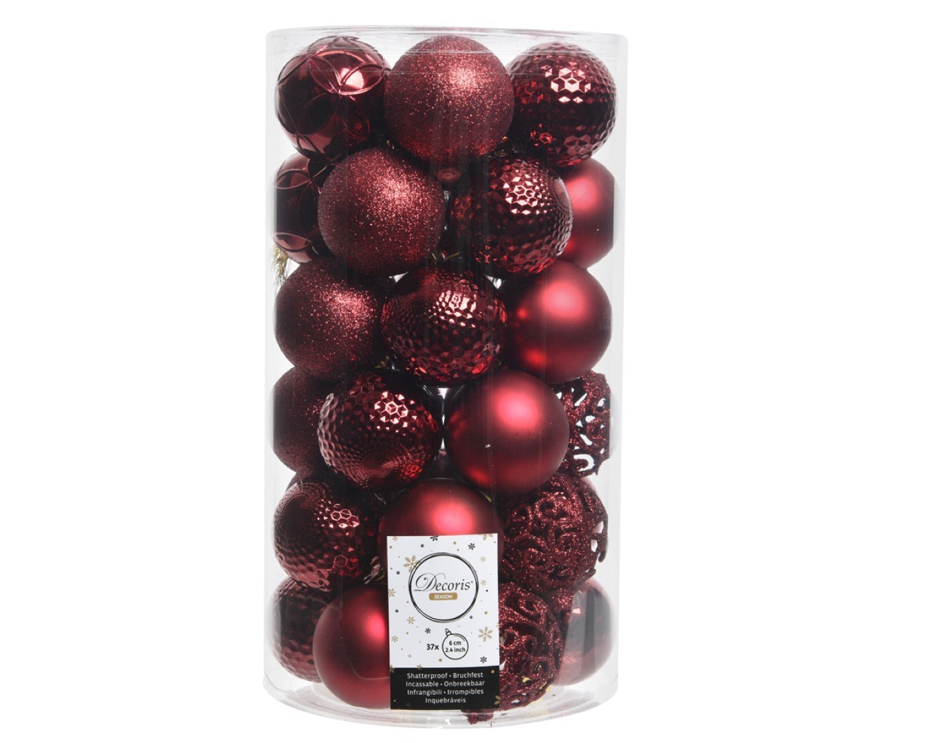 Decoris Kerstbal glans mix dia6cm ossenbloed - 