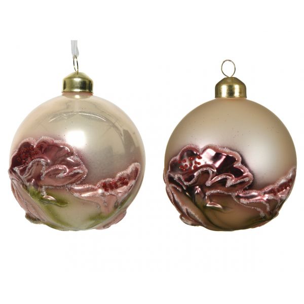 Decoris Kerstbal glas d8cm bloem a2 - 