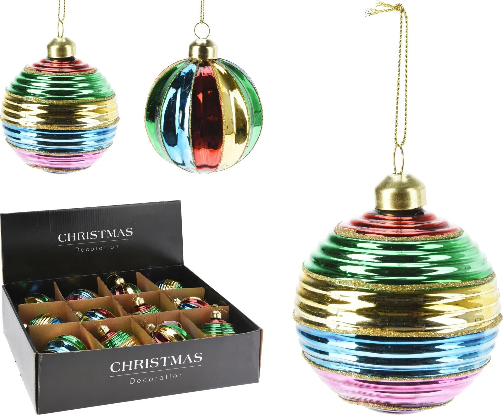 Home & Styling KERSTBAL GLAS 8CM regenboog kleuren