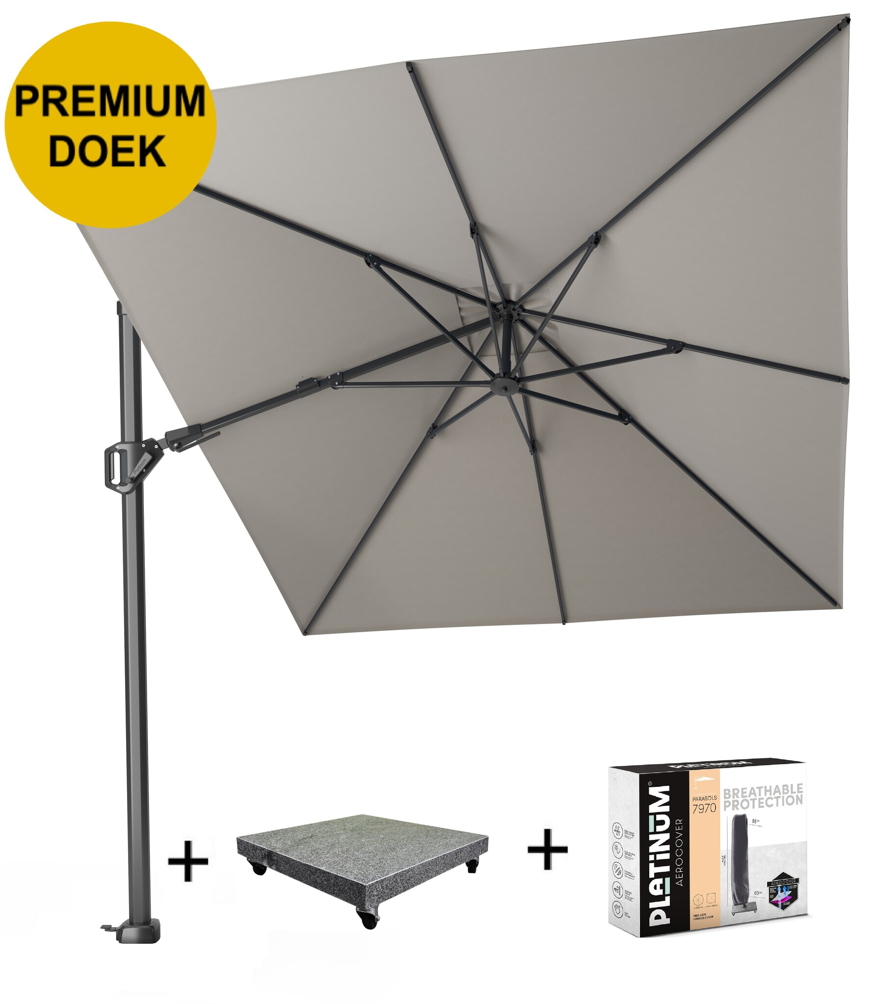 Platinum Challenger T2 premium zweefparasol 350x260 cm manhattan  met parasolvoet 90kg en hoes