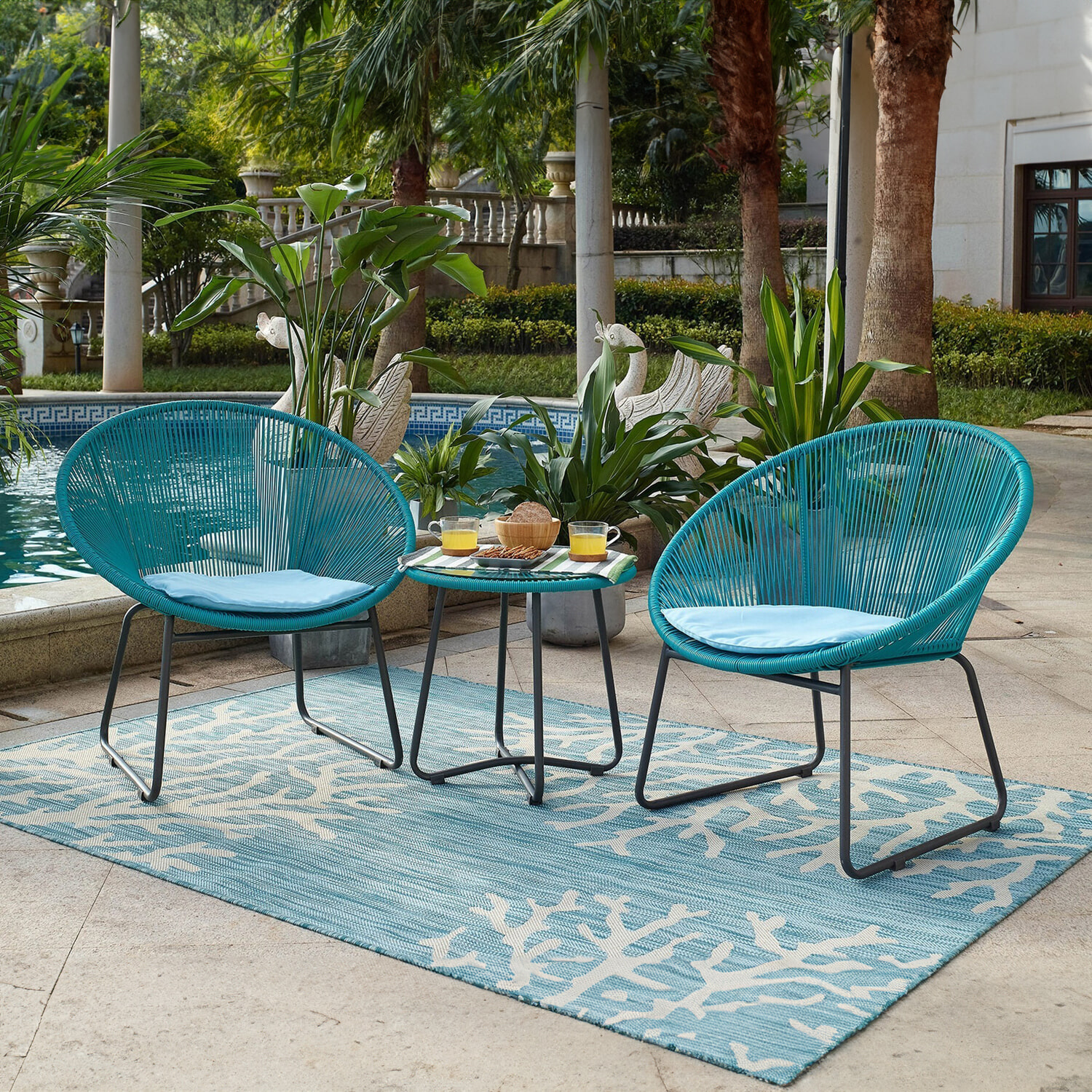 Artistiq Living Artistiq Tuinset Pablo 2 stoelen + tafel - Turquoise