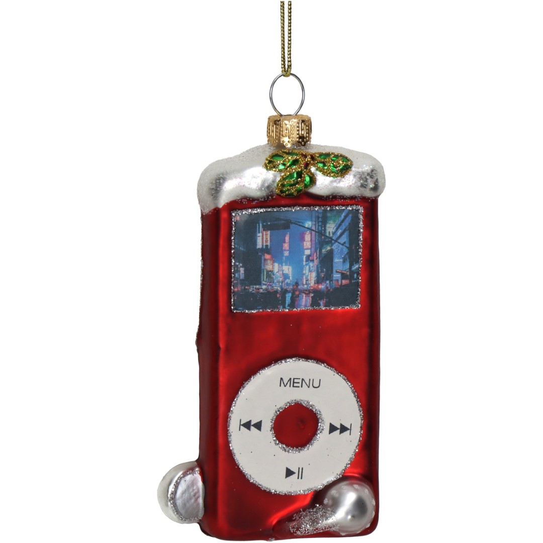 HD Collection Ornament Draagbare Muziekspeler Glas Rood 12.3cm - 