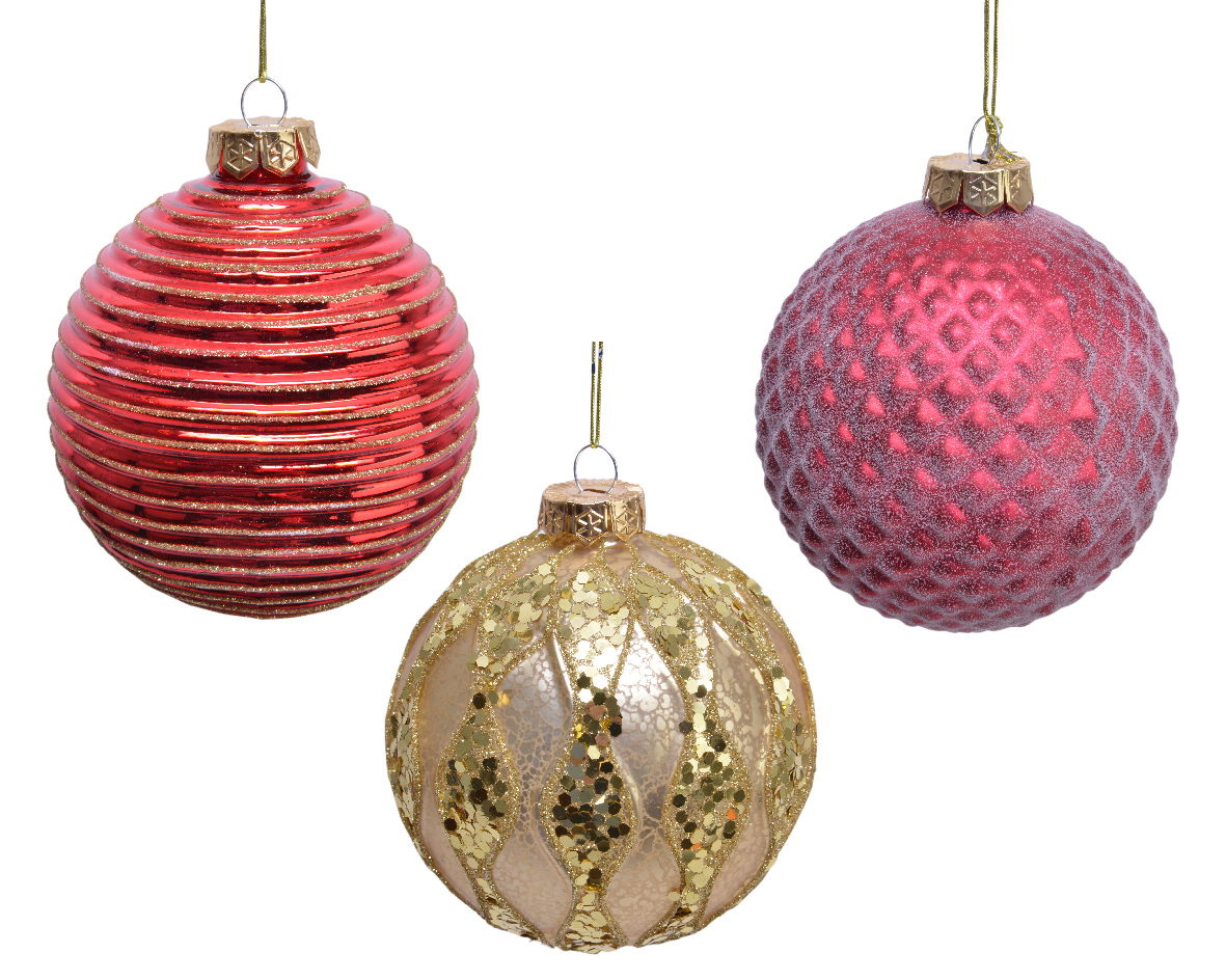 Decoris Kerstbal glas d10 cm rood/goud a3 - 