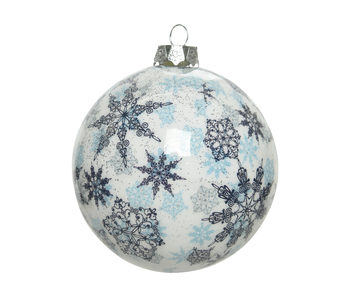 KSD Kerstbal foam d8cm wit/blauw - 