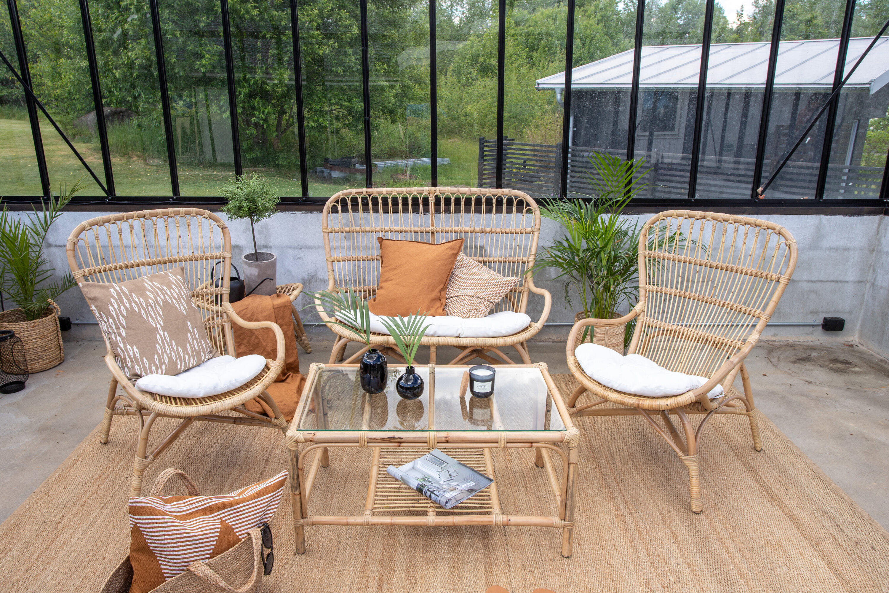 Nohr Loungeset Bronwen Met bank, 2 fauteuils en tafel, Rotan - Naturel