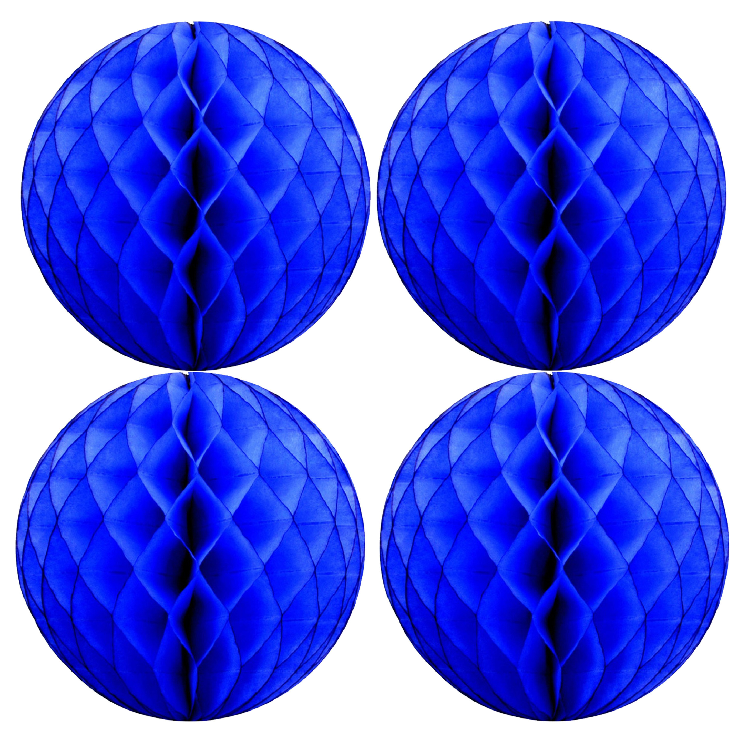 Merkloos Papieren kerstballen - 4x - blauw - 10 cm - kerstversiering -