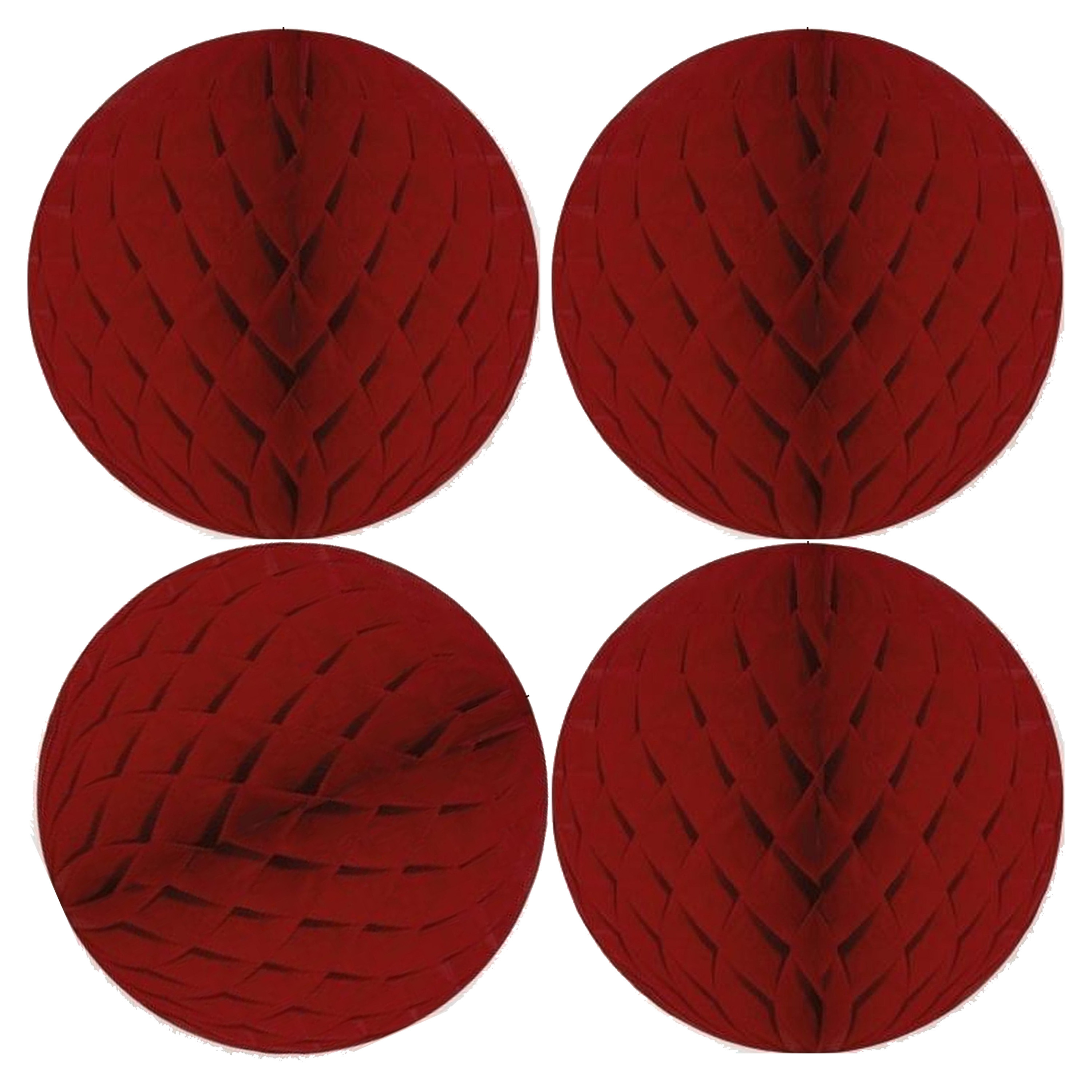 Merkloos 4x Papieren kerstballen bordeaux rood 10 cm kerstversiering -