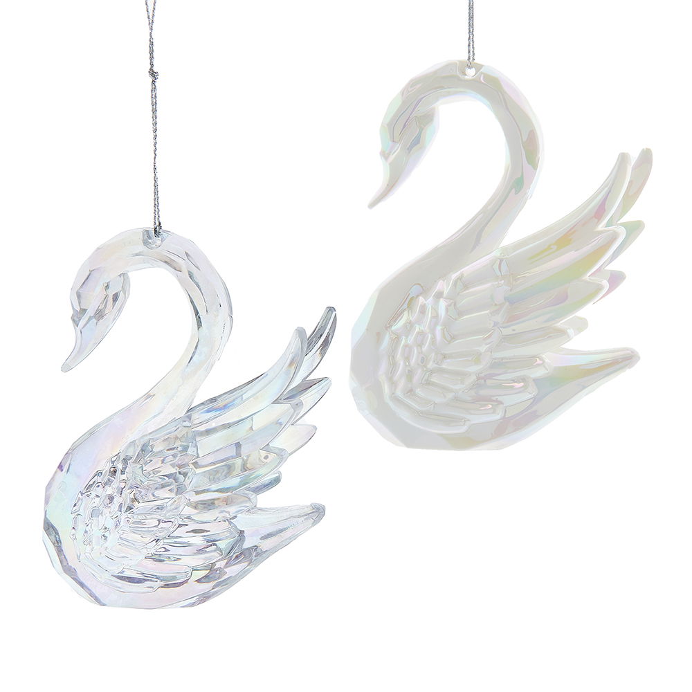 Kurt S. Adler 4 inch Acrylic Opalescent White & Clear Swan Orns 2/Asstd. 5x5x10 cm kerstornament - 