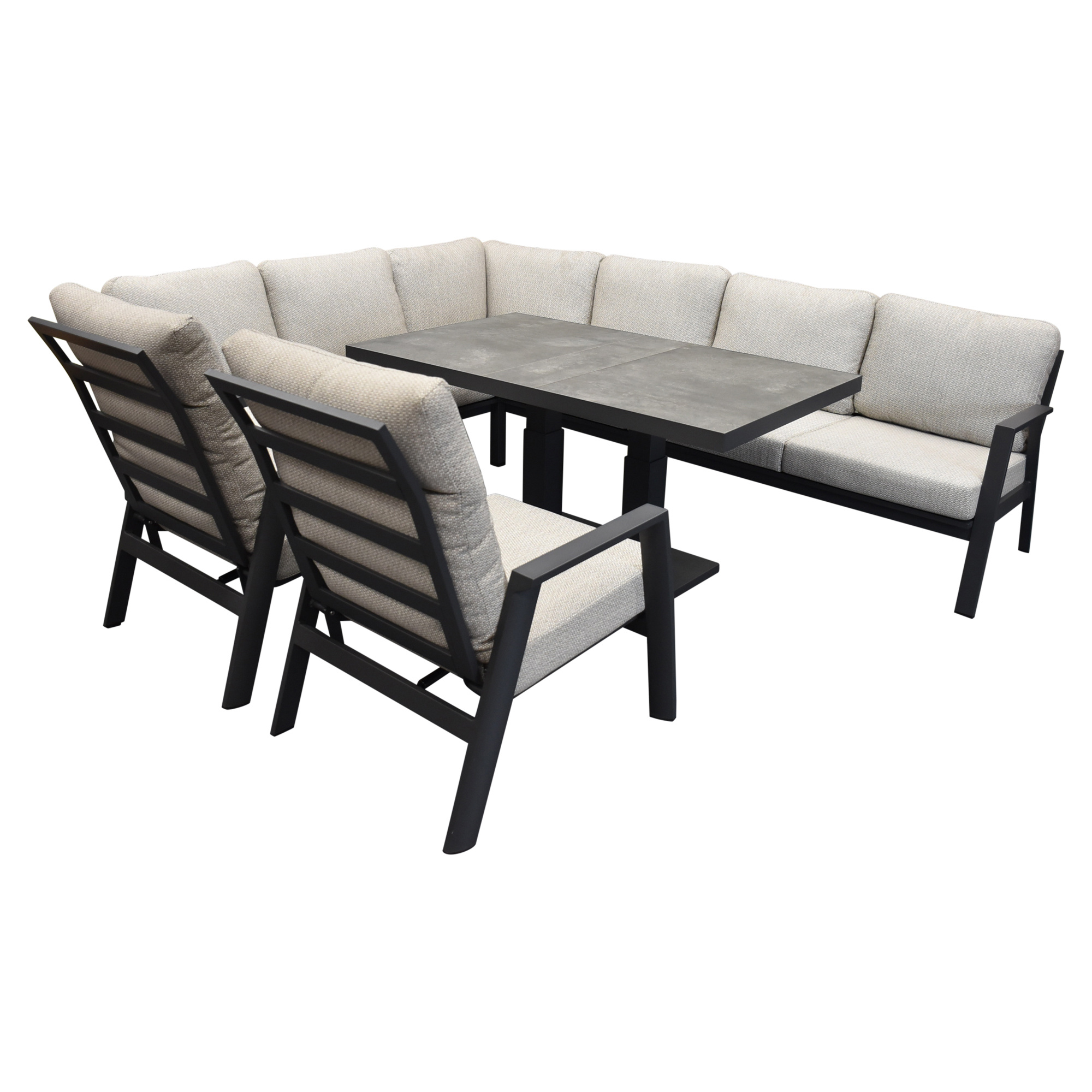 AVH-Collectie Barolo hoek dining loungeset 6 delig aluminium verstelbare tafel antraciet